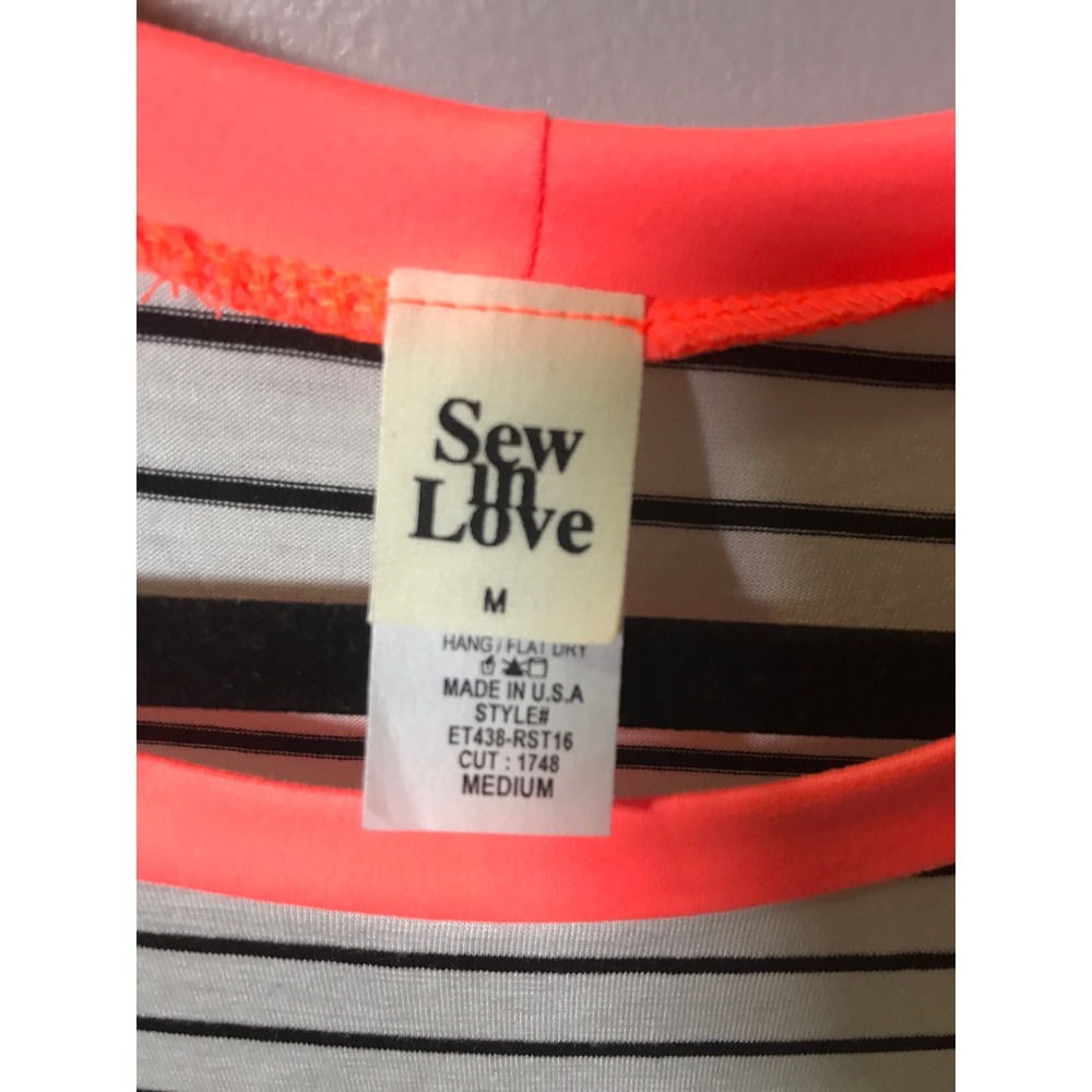 Sew In Love Women's Striped Raglan Baseball Tee Neon Pink Black - Picture 3 of 5